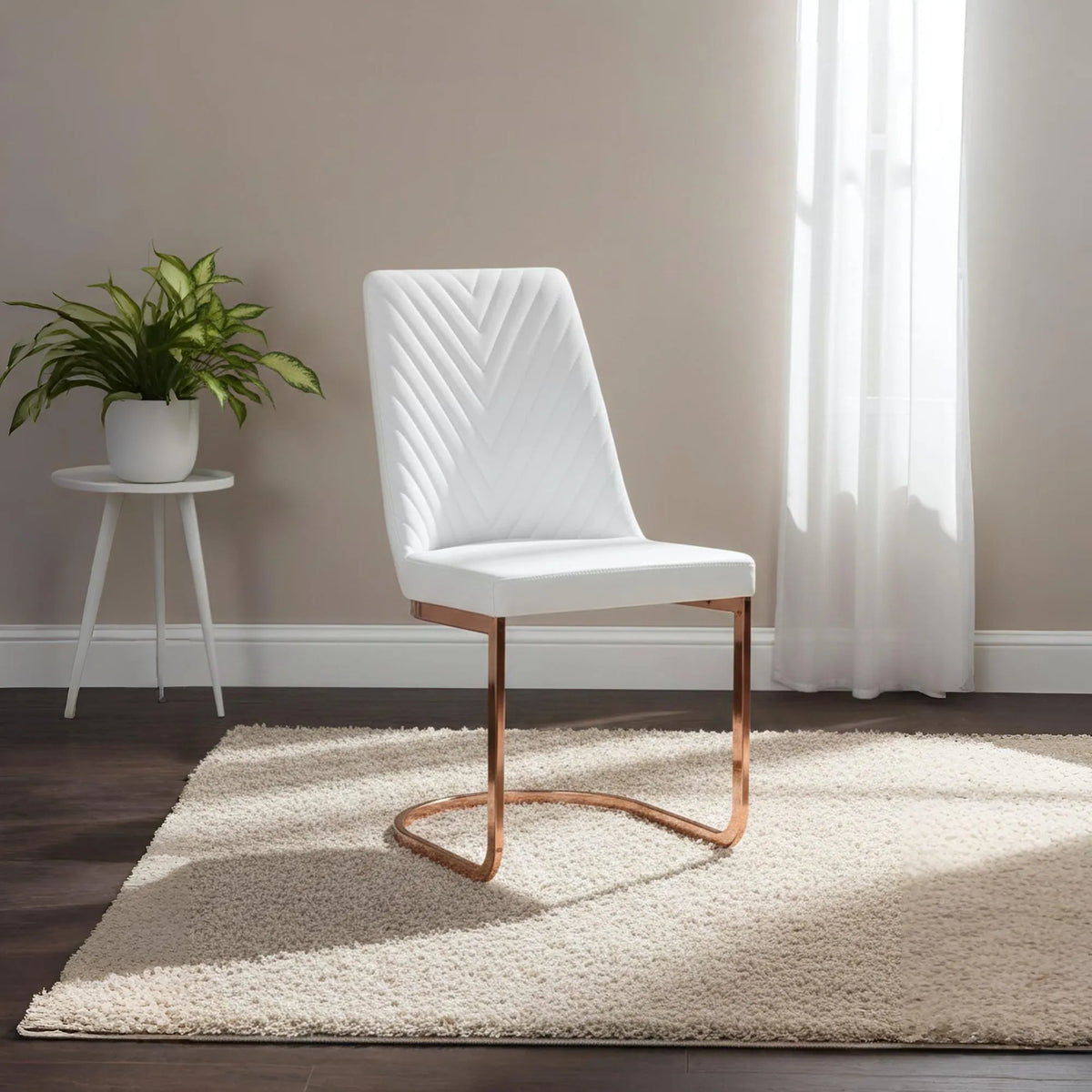 VALENTINO DINING CHAIR ROSE GOLD WITH WHITE